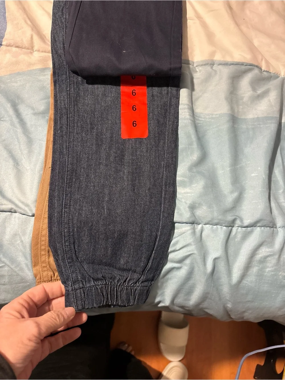 Pekkle Kids Elastic-Waist Jogger Pants in Navy, Tan & Black size 6